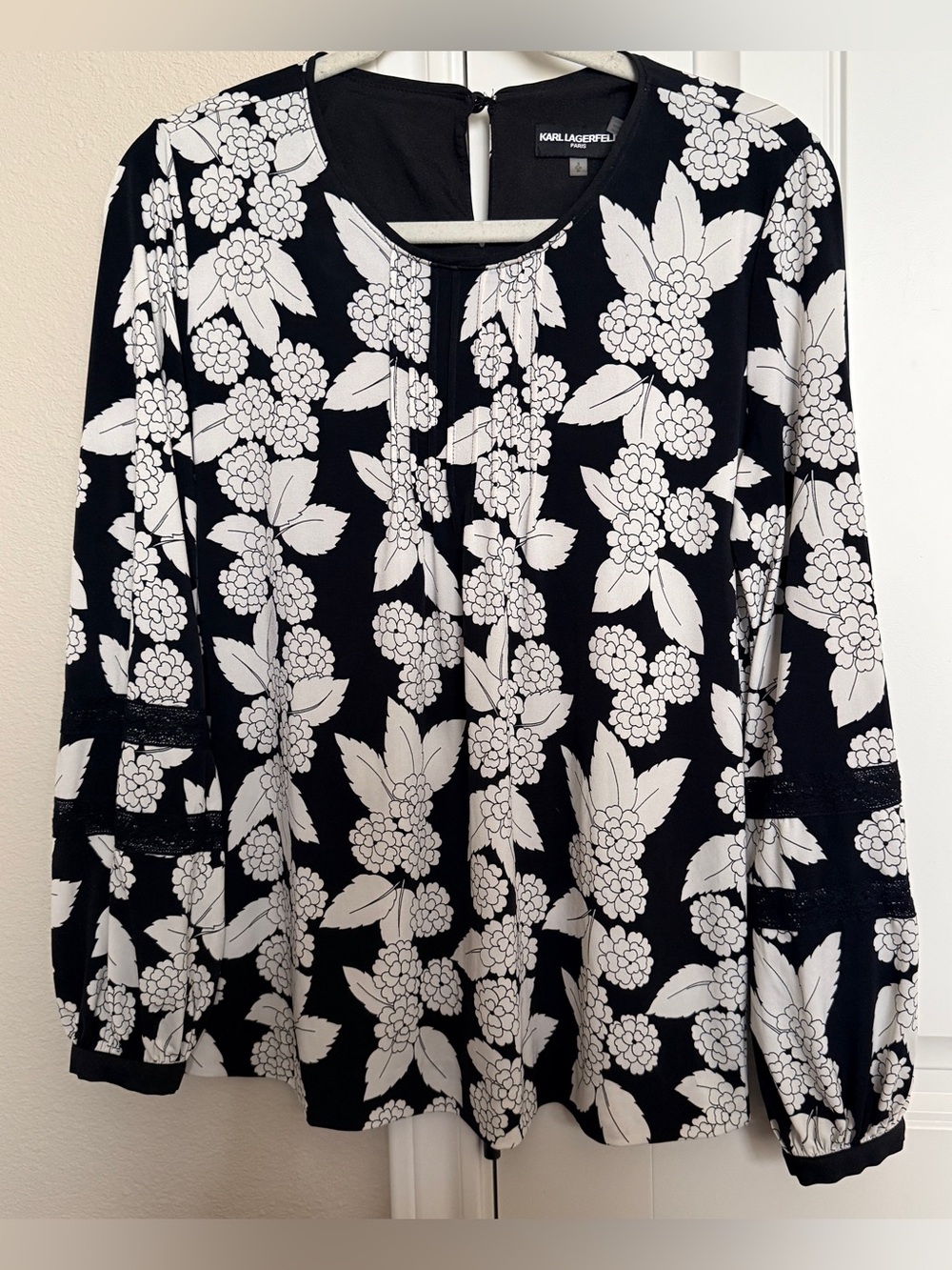 Karl Lagerfeld Black and White Top with Lace Detail